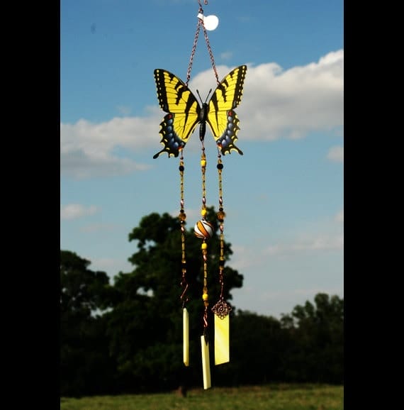yellow and black swallowtail butterfly stained glass wind chime by brockus creations